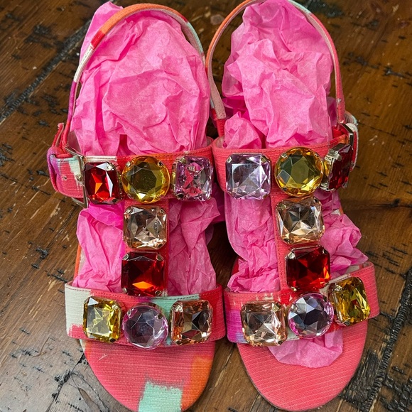 KATE SPADE Jeweled Multicolor Heels Size 7 T-Strap Block Heels - Picture 2 of 9